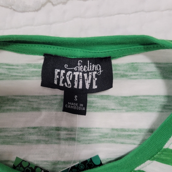 Pocket Full Of Clovers 🍀 TShirt Green & White Stripes St Patrick's Day S NWT - Picture 8 of 9